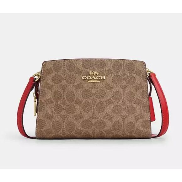🔥🎁NWT! Coach Gia Crossbody Bag In Sig Canvas Tan/Carnation CCK77 Msrp: $298.00 - Picture 6 of 11